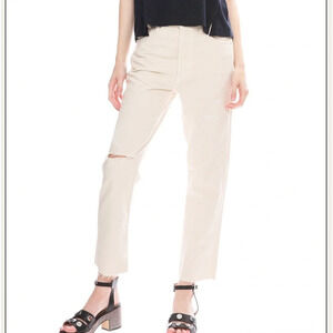 AMO Loverboy Distressed High Rise Denim in Vintage White Size 31 Button Fly